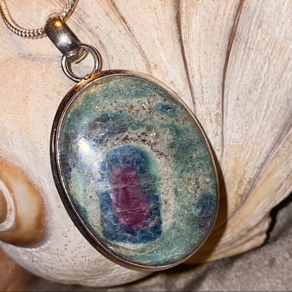 Ruby Fuschite Multicolor Stone Pendant Necklace - 925 SS Plated setting